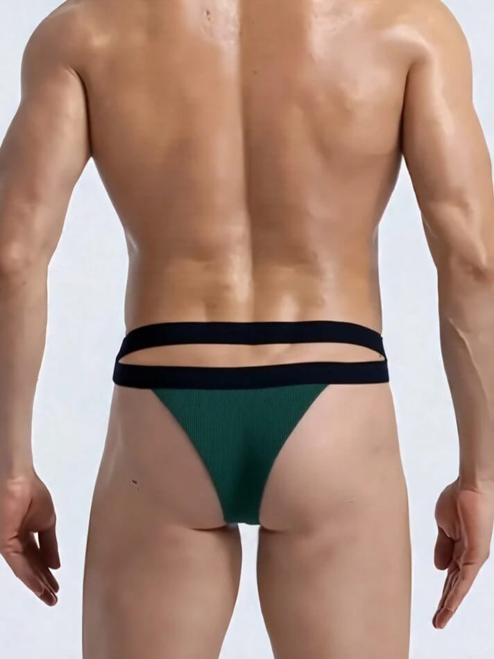 MAD-MEN Swimmode Men's Contrast Color Striped Hollow Tringle Trunk Underwear